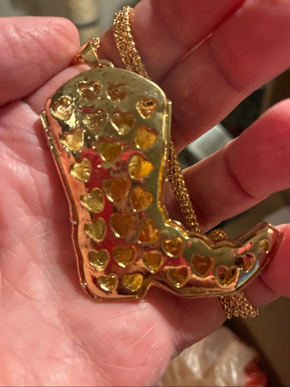 Lavender Cowboy Boot Pendant Necklace - Gold Tone